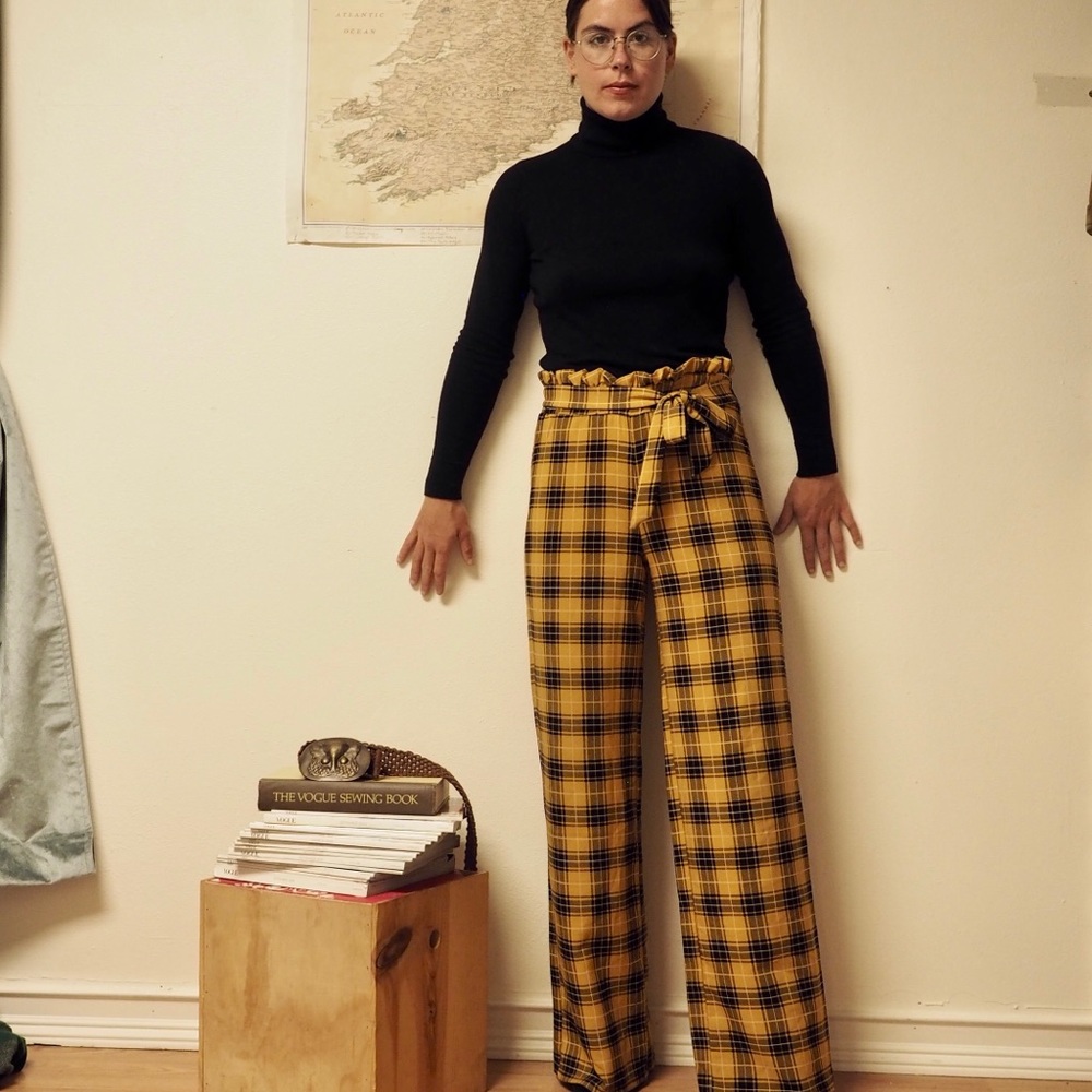 Be Bop Marigold Plaid Paperbag Tie Waist Pant